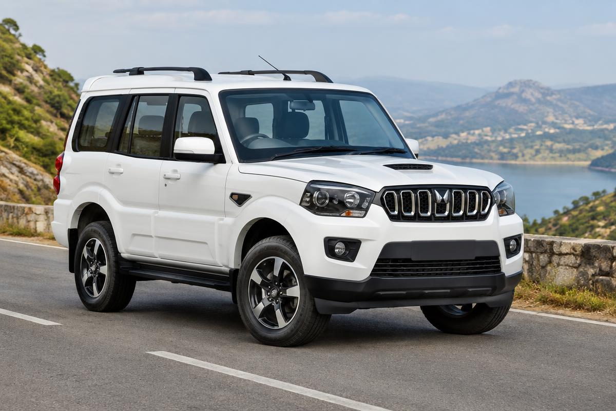 Mahindra Scorpio – White available for rental from Raj Travel and Mutual Fund